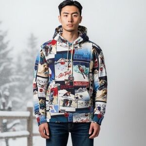Ralph Lauren Polo patchwork print Ski Event Hoodie New With Tags size Medium